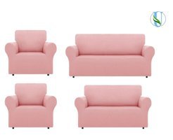 Uy Style Tekstil Polyester Likralı Süngerli Armürlü Giydirmeli Pembe Dörtlü Koltuk Örtüsü 180x230 cm