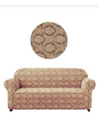 Akbu Polyester Süngersiz Şal Desenli Giydirmeli Lastikli Kahverengi Üçlü Koltuk Örtüsü 180x230 cm