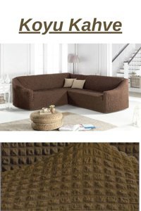 Uytm Polyester Bürümcük-Likralı Süngerli Çizgili Giydirmeli Kahverengi Tekli Koltuk Örtüsü 180x350 cm