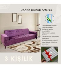 Uy Style Tekstil Kadife Süngerli Armürlü Giydirmeli Mor Tekli Koltuk Örtüsü 180x230 cm