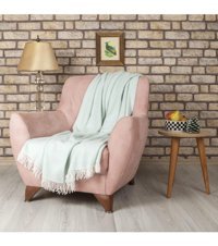 Betires Home Akrilik-Pamuklu Püsküllü Süngersiz Turkuaz Tekli Koltuk Örtüsü 130x170 cm