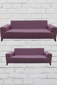 Şahane Ev Mikro Polyester Likralı Jakarlı Süngersiz Düz Giydirmeli Lastikli Pembe Üçlü Koltuk Örtüsü 55x69 cm