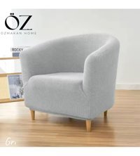 Özmakan Pamuklu - Polyester Likralı Jakarlı Süngersiz Petek Desenli Giydirmeli Gri Tekli Koltuk Örtüsü 46x74 cm