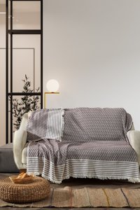 Vagonik Pamuklu Polar Saçaklı Süngersiz Çizgili Bordo Tekli Koltuk Örtüsü 170x210 cm