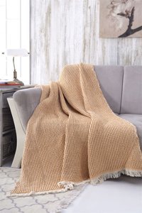 Begonville Pamuklu Püsküllü Süngersiz Armürlü Hardal Tekli Koltuk Örtüsü 130x180 cm
