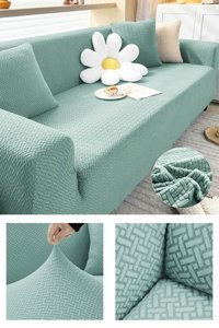 Faiend Jakarlı Süngersiz Tuğla Desenli Giydirmeli Mavi Üçlü Koltuk Örtüsü 230x180 cm