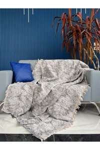 Bella Home Pamuklu Püsküllü Süngersiz Kahverengi Tekli Koltuk Örtüsü 170x220 cm