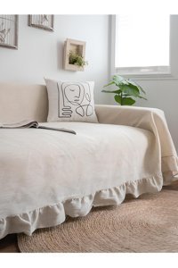 Perdeplus Pamuklu Örgü Jakarlı Süngersiz Düz Bej Tekli Koltuk Örtüsü 240x220 cm