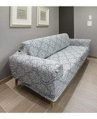 Özmakan Likralı Jakarlı Süngersiz Çiçek Desenli Giydirmeli Gri Üçlü Koltuk Örtüsü 180x230 cm