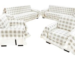 Miss Linda Home Collection Pamuklu Saçaklı Süngersiz Çizgili Kahverengi Dörtlü Koltuk Örtüsü 180x350 cm
