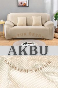 Akbu Polyester Likralı Süngersiz Düz Giydirmeli Lastikli Bej Tekli Koltuk Örtüsü 180x230 cm