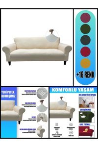 Kılıfsan Polyester Süngersiz Petek Desenli Giydirmeli Bej Tekli Koltuk Örtüsü 140 cm