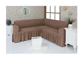 Özmakan Pamuklu - Polyester Bürümcük Jakarlı Süngersiz Düz Giydirmeli Kahverengi Dörtlü Koltuk Örtüsü 300x500 cm
