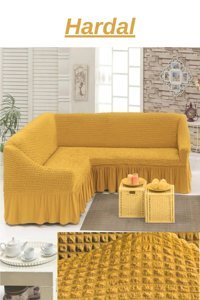 Uytm Polyester Bürümcük-Likralı Drapeli Süngerli Çizgili Giydirmeli Sarı Tekli Koltuk Örtüsü 400x550 cm