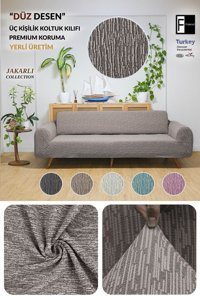 Faiend Jakarlı Süngersiz Kırçıllı Giydirmeli Vizon Üçlü Koltuk Örtüsü 180x220 cm