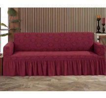 Iydgah Polyester Likralı Jakarlı Süngersiz Damask Desenli Giydirmeli Gri Üçlü Koltuk Örtüsü 180x230 cm