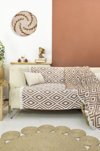Mariva Home Pamuklu Jakarlı Süngersiz Geometrik Desenli Kahverengi Tekli Koltuk Örtüsü 170x210 cm