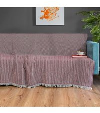 Home Mod Store Pamuklu Örgü Saçaklı Süngersiz Geometrik Desenli Bordo Tekli Koltuk Örtüsü 210x170 cm