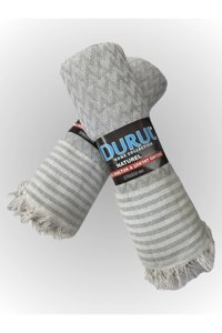 Durul Pamuklu - Polyester Kanvas Saçaklı Süngersiz Armürlü Gri Üçlü Koltuk Örtüsü 170x210 cm