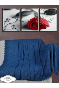 Poyraz Garanti Şönil Nubuk Jakarlı Süngersiz Geometrik Desenli Mavi Üçlü Koltuk Örtüsü 175x215 cm