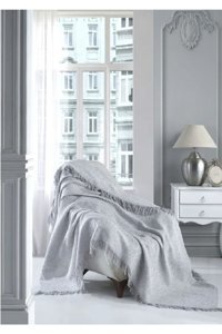Nasır Home Pamuklu Saçaklı Süngersiz Düz Gri Tekli Koltuk Örtüsü 180x220 cm