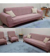 Faiend Jakarlı Süngersiz Kırçıllı Giydirmeli Pembe 3-3-1-1 Koltuk Örtüsü 230x180 cm