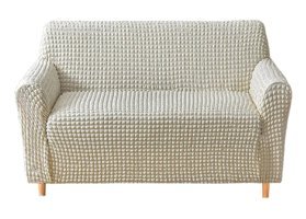 Elgeyar Polyester Bürümcük Jakarlı Süngersiz Armürlü Giydirmeli Bej Üçlü Koltuk Örtüsü 140x175 cm