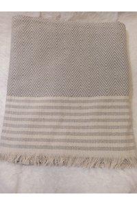 Şener Home Pamuklu Polar Saçaklı Süngersiz Çizgili Lacivert Tekli Koltuk Örtüsü 170x301 cm