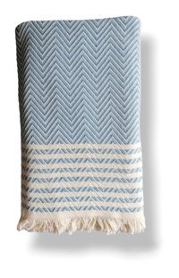 Marin Home Baby Pamuklu Saçaklı Süngersiz Çizgili Mavi Tekli Koltuk Örtüsü 170x210 cm