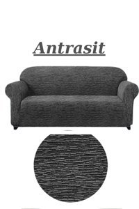 Furkanticaret Jakarlı Süngersiz Kırçıllı Giydirmeli Gri Üçlü Koltuk Örtüsü 180x230 cm