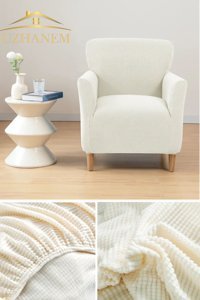 Uzhanem Pamuklu - Polyester Likralı Süngerli Armürlü Giydirmeli Bej Tekli Koltuk Örtüsü 60x85 cm