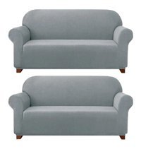 Furkanticaret Pamuklu - Polyester Likralı Süngersiz Düz Giydirmeli Gri İkili Koltuk Örtüsü 180x230 cm