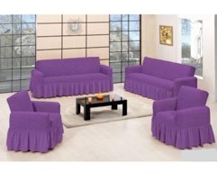 Evory Pamuklu - Polyester Bürümcük Jakarlı Süngersiz Armürlü Giydirmeli Mor Sekizli Koltuk Örtüsü
