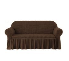 Heytgah Polyester Bürümcük-Likralı Fırfırlı Süngersiz Kapitone Giydirmeli Kahverengi Üçlü Koltuk Örtüsü 180x225 cm