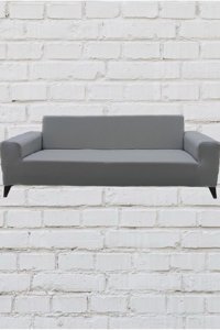 Şahane Ev Mikro Polyester Likralı Jakarlı Süngersiz Düz Giydirmeli Lastikli Gri Üçlü Koltuk Örtüsü 27x32 cm
