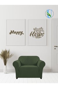 Uy Style Tekstil Polyester Likralı Süngerli Armürlü Giydirmeli Yeşil Tekli Koltuk Örtüsü 70x115 cm