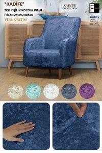 Faiend Kadife Süngersiz Düz Giydirmeli Mavi Tekli Koltuk Örtüsü 120x80 cm
