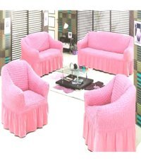 Elgeyar Pamuklu - Polyester Bürümcük Jakarlı Süngersiz Armürlü Giydirmeli Pembe Yedili Koltuk Örtüsü 183x230 cm