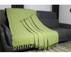 Bies Living Collection Cosmo Premium Pamuklu Püsküllü Süngersiz Düz Kaymaz Yeşil Tekli Koltuk Örtüsü 180x240 cm