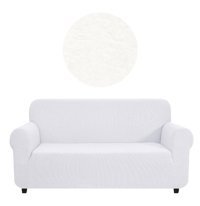 Eldost Ticaret Polyester Likralı Jakarlı Süngersiz Armürlü Giydirmeli Beyaz Üçlü Koltuk Örtüsü 180x230 cm