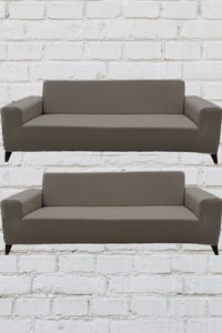 Şahane Ev Mikro Polyester Likralı Jakarlı Süngersiz Düz Giydirmeli Lastikli Kahverengi Üçlü Koltuk Örtüsü 51x42 cm