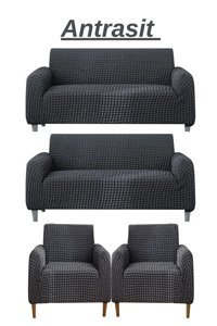 E Bahar Polyester Bürümcük Jakarlı Süngersiz Armürlü Giydirmeli Gri Sekizli Koltuk Örtüsü 180x230 cm
