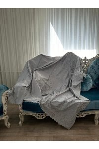 Muteks Tay Tüyü Süngersiz Çiçek Desenli Gri Tekli Koltuk Örtüsü 175x210 cm