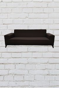 Şahane Ev Mikro Polyester Likralı Jakarlı Süngersiz Düz Giydirmeli Lastikli Kahverengi İkili Koltuk Örtüsü 140 cm
