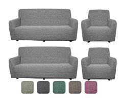 Riseler Home Pamuklu Likralı Jakarlı Süngersiz Giydirmeli Gri Üçlü Koltuk Örtüsü 170x240 cm
