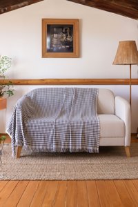 Xamantha Pamuklu Polar Saçaklı Süngersiz Geometrik Desenli Gri Tekli Koltuk Örtüsü 175x210 cm