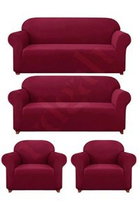 Iydgah Polyester Süngersiz Düz Giydirmeli Krem 3-3-1-1 Koltuk Örtüsü 110x120 cm