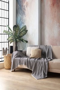 Miracolo Home Pamuklu Saçaklı Süngersiz Geometrik Desenli Siyah Tekli Koltuk Örtüsü 170x210 cm