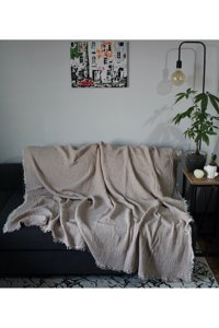 Brevis Müslin Saçaklı Süngersiz Düz Kahverengi Tekli Koltuk Örtüsü 230x250 cm