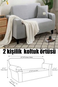 Uzhanem Pamuklu - Polyester Likralı Süngerli Petek Desenli Giydirmeli Gri Tekli Koltuk Örtüsü 160x180 cm